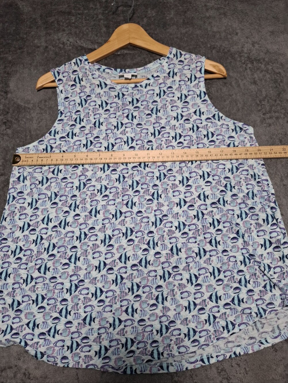 J. Jill Love Linen Blue and Navy Fish Patterned Sleeveless Tank 100% Linen Sz L - Picture 6 of 9